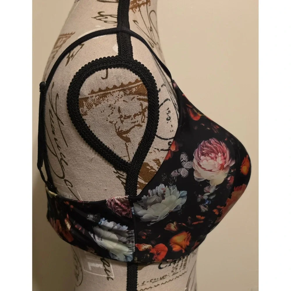 Torrid Dream Wire Free Lightly Lined Microfiber Bra Black Popery Floral 38DD